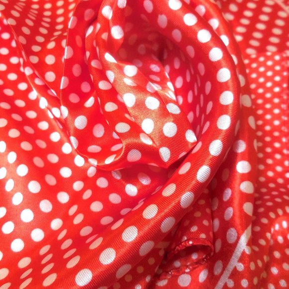 Scarf 19" x 19" Square Satin red polka dot print neckerchief retro - Picture 4 of 7